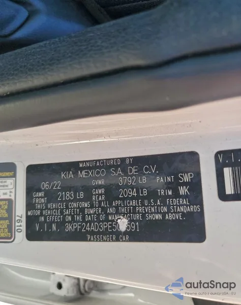 2023 Kia Forte Lx z USA, uszkodzony, nr VIN 3KPF24AD3PE508591